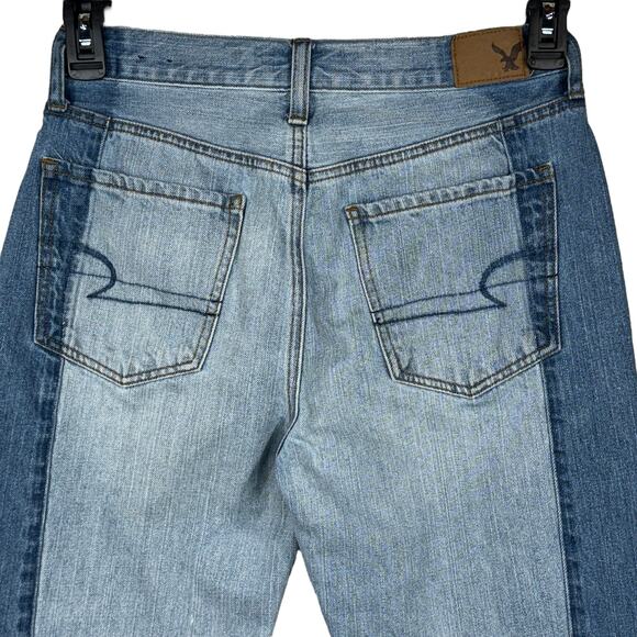 American Eagle SZ 6 Vintage Hi-Rise Ankle Jeans Button-Fly 2-Tone Frayed Pockets - Picture 6 of 11
